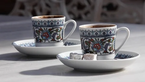 Turkish coffee on a table Stock Footage 108712531