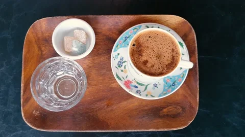 Turkish Coffee on the table Top View Stock Footage 134440891