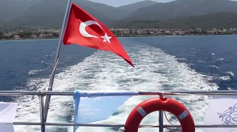 Turkish cruise ship with view of distant coastline Stock Footage 65086486