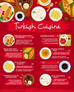 Turkish cuisine restaurant menu vector page Stock Illustration