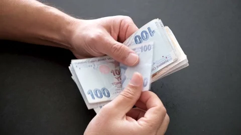 Turkish currency of 100 banknotes Stock Footage 168918235