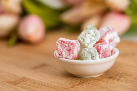 Turkish delight close up background Stock Photos