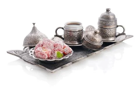 Turkish delight with coffee Stock Photos