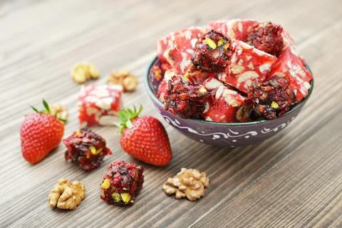 Turkish delight with nuts Stock Photos