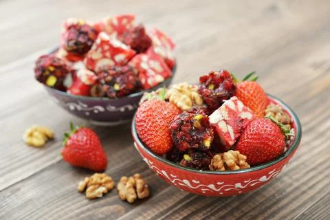 Turkish delight with nuts Foto stock