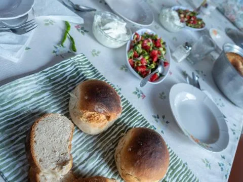 Turkish Dinning Table with empty dishes. Stock Photos