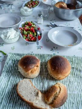 Turkish Dinning Table with empty dishes. Stock Photos