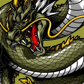 Turkish dragon coiled on red background Stock Illustration