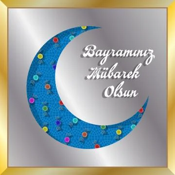 Turkish eid greeting with crescent moon and bonbons for muslim holiday Stock Illustration