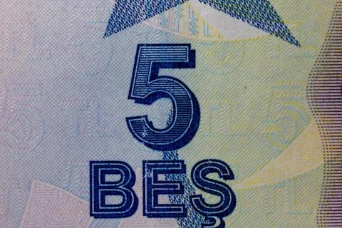 Turkish five lira banknote macro close-up detail Stock Illustration