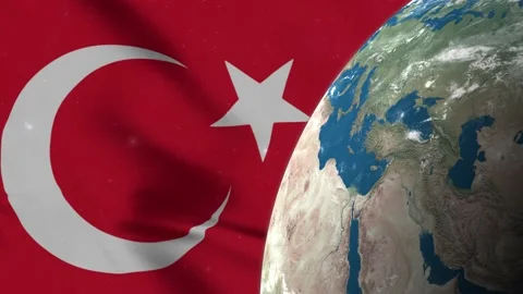 Turkish Flag and Turkey Map on Earth Globe 4K Stock Footage 220784396