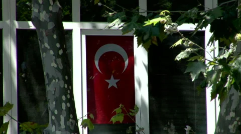 Turkish Flag Apartment Window Stock Footage 48237269