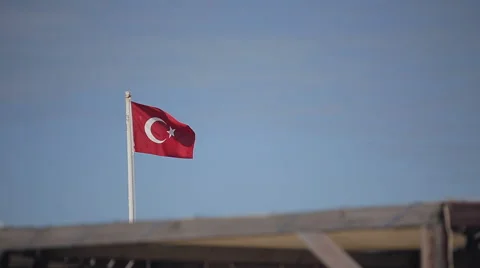 Turkish flag on a background of blue sky and palm trees Stock Footage 51868467