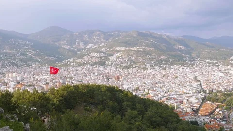Turkish flag on the background of the old town Stock Footage 108780833