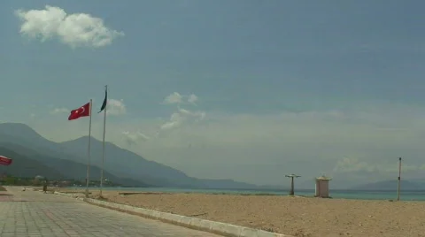 Turkish flag on the beach Stock Footage 77981