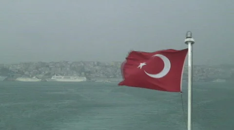 Turkish flag on boat Video stock 374128
