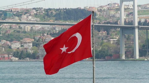 Turkish flag in the Bosphorus Stock Footage 44894796