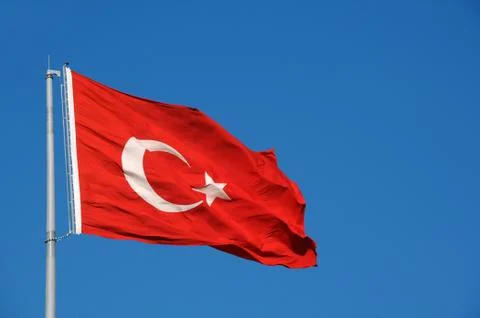 Turkish flag in the breeze Stock Photos