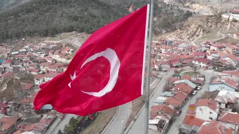 Turkish Flag With City 1 Stock Footage 164034849