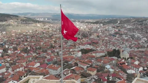 Turkish Flag With City Stock Footage 164040301