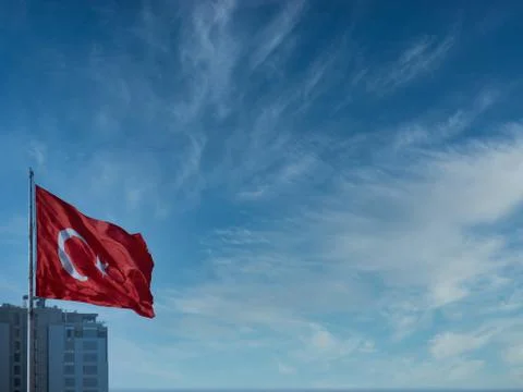 Turkish flag with clouds background. Foto stock