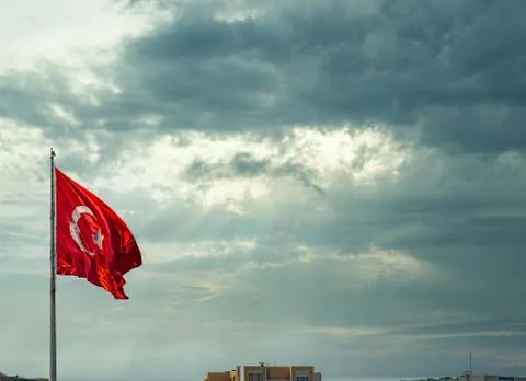 Turkish flag with clouds background. Foto stock