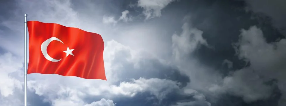Turkish flag on a cloudy sky 스톡 일러스트