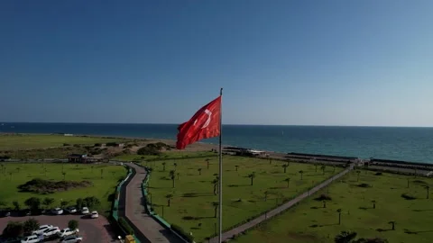 Turkish flag drone shot 4k panorama Stock Footage 255913057