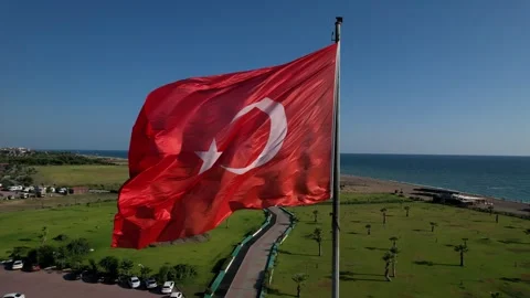 Turkish flag drone shot 4k Stock Footage 255913093