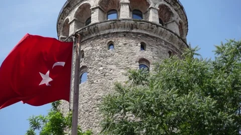 Turkish Flag - The Flag of Turkey - Slow Motion With Historical Building Video stock 196618035