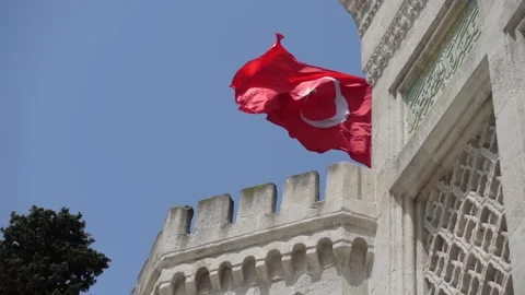 Turkish Flag - The Flag of Turkey - Slow Motion With Historical Building Stock Footage 196667157