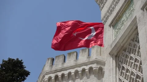 Turkish Flag - The Flag of Turkey - Slow Motion With Historical Building Stock Footage 196667444