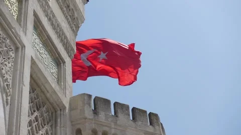 Turkish Flag - The Flag of Turkey - Slow Motion With Historical Building Stock-Footage 196667609