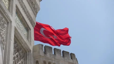 Turkish Flag - The Flag of Turkey - Slow Motion With Historical Building 스톡 동영상 196667758