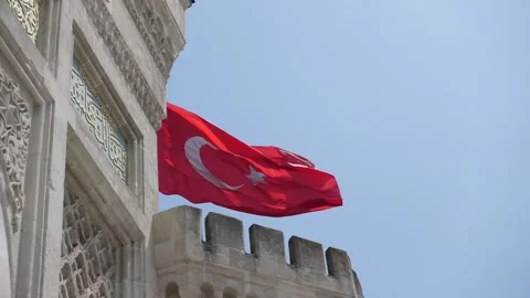 Turkish Flag - The Flag of Turkey - Slow Motion With Historical Building 스톡 동영상 196667915
