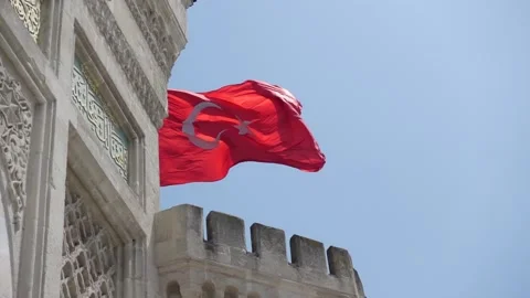 Turkish Flag - The Flag of Turkey - Slow Motion With Historical Building Stock Footage 196668223