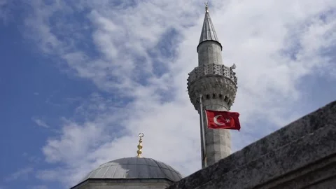 Turkish Flag - The Flag of Turkey - Slow Motion With Historical Building Stock Footage 197066106