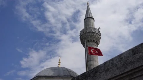Turkish Flag - The Flag of Turkey - Slow Motion With Historical Building Stock Footage 197090809