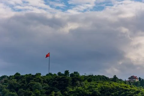 The turkish flag flagging above the trees Stock Photos
