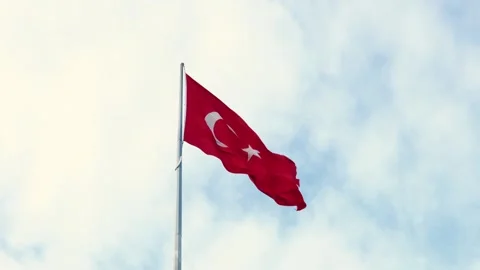 Turkish flag on flagpole flutters 스톡 동영상 304740248