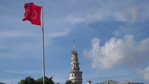 Turkish flag on the flagpole Stock Footage 91319197