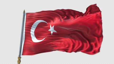 Turkish Flag on a flagpole Waving on Transparent Alpha Background Stock Footage 292929318