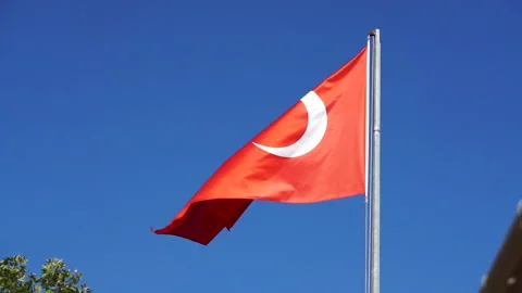 Turkish Flag On Flagpole Waving In The Wind In Slow Motion On Empty Beach Stock Footage 132749558