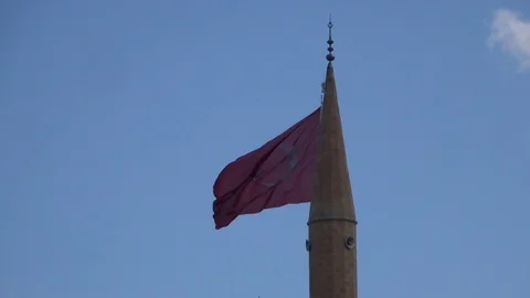 Turkish flag on the flagstaff Stock Footage 91319228