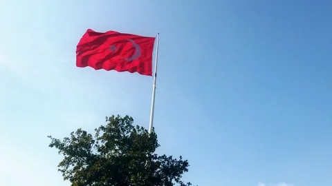 The Turkish flag is fluctuating in the sky Flag of Turkey and Türk Bayrağı Stock Footage 81747326