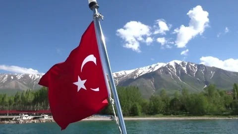 Turkish flag fluttering on the stern of the ship Stock Footage 110297738