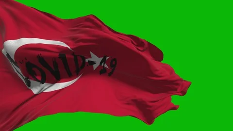 The Turkish flag is flying in the wind on a green background, Video stock 128756474
