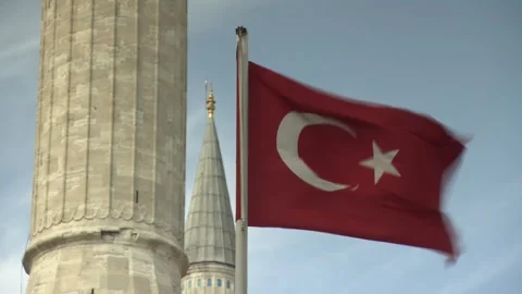 Turkish Flag at Hagia Sofia, Istanbul, Turkey Stockbeeldmateriaal 328112564
