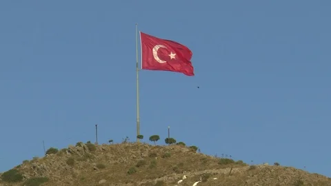 Turkish Flag On A Hill Stock Footage 125624922