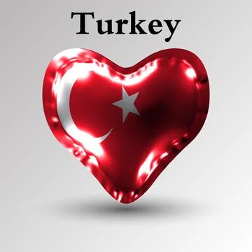 Turkish flag on an inflatable balloon in the form of a heart made of glossy f Stock Illustration
